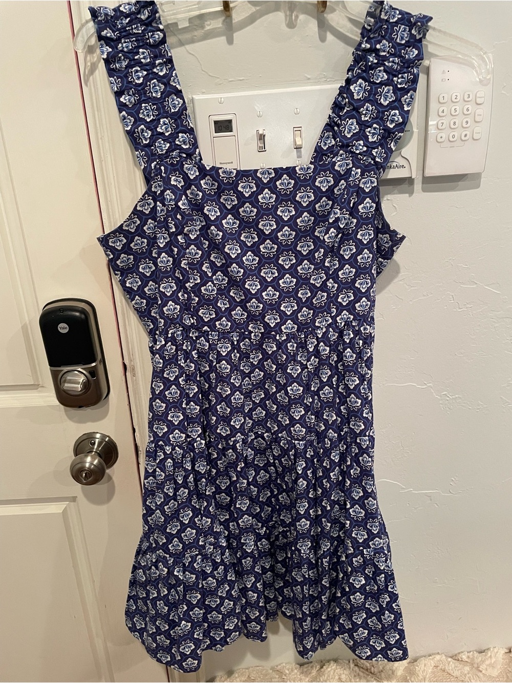 Aqua Navy and White Floral Dress